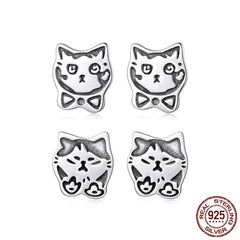 S925 Sterling Silver Cute Retro Graffiti Cat Stud Earrings