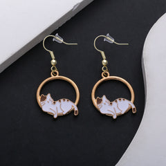 Europe, America, Japan And South Korea Ins Style Dripping Oil Cute Hollow Lazy Little Cat Earrings
