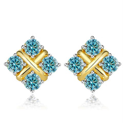 Korean Style S925 Pt950 Gold Plated Geometric Moissanite Stud Earrings