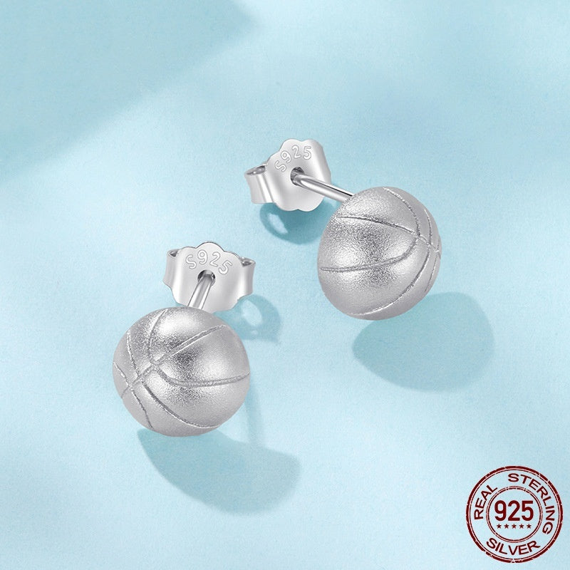 S925 Sterling Silver Basketball Stud Earrings