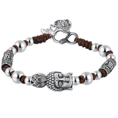 Sterling Silver 999 Tathagata Buddha Head Fu Character Hand Weaving Bracelet