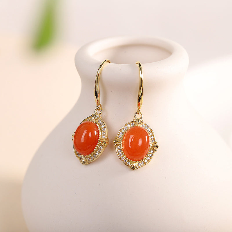 S925 Sterling Silver Inlaid Gold-plated Southern Red Agate Eardrops