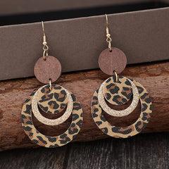 Three-layer Leopard Print Sequined Ring Leather Earrings