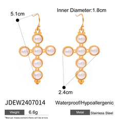 Stainless Steel Pearl Necklace Cross Earrings