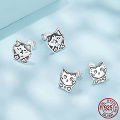 S925 Sterling Silver Cute Retro Graffiti Cat Stud Earrings