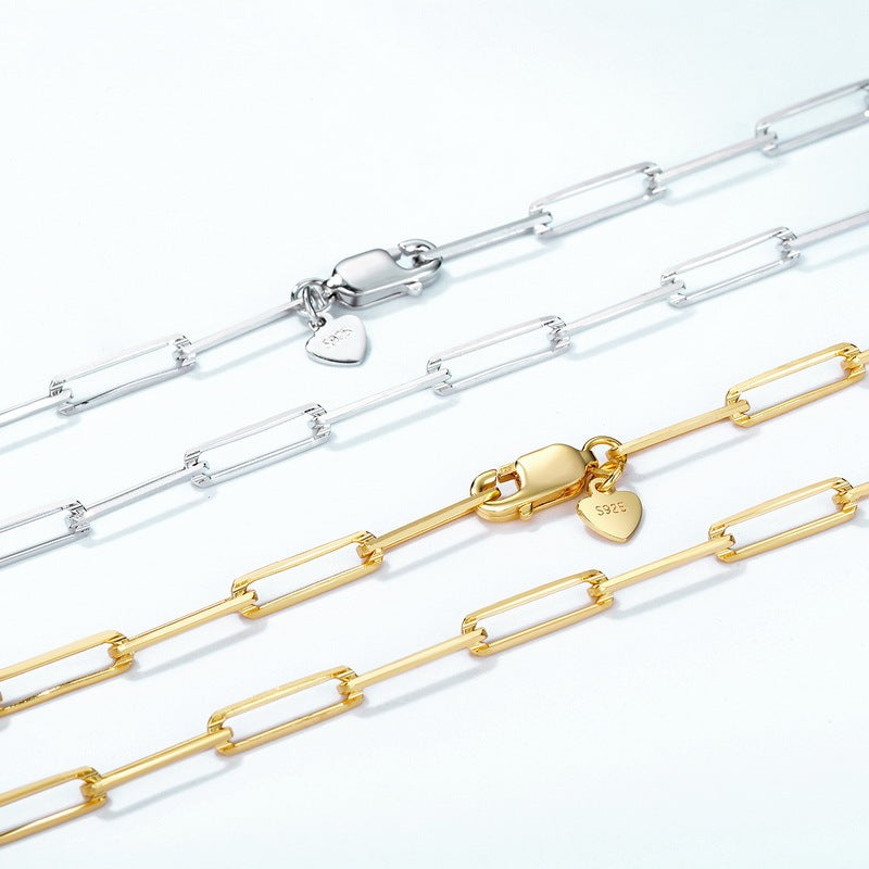 S925 Silver Plated Geometric Ellipse Long And Thick Necklace