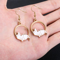 Europe, America, Japan And South Korea Ins Style Dripping Oil Cute Hollow Lazy Little Cat Earrings