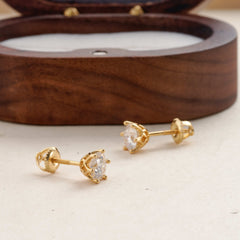 S925 Sterling Silver Gold Six-claw Moissanite Earrings