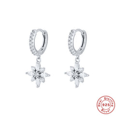 S925 Sterling Silver Diamond Snowflake Pendant Earrings