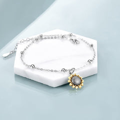 Beads Anklet Sterling Silver Sunflower Ankle Bracelets Jewelry for Women Girls Gifts