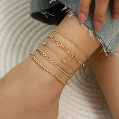 Simple Graceful Metal Chain Retro Creative Snake Chain Anklet Five-piece Set