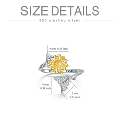 You Are My Sunshine Sunflower Butterfly Ring in Sterling Silver