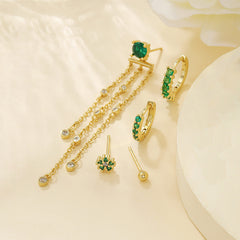 18K Light Luxury Design Green Zirconium Earrings Suit Earrings