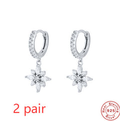 S925 Sterling Silver Diamond Snowflake Pendant Earrings