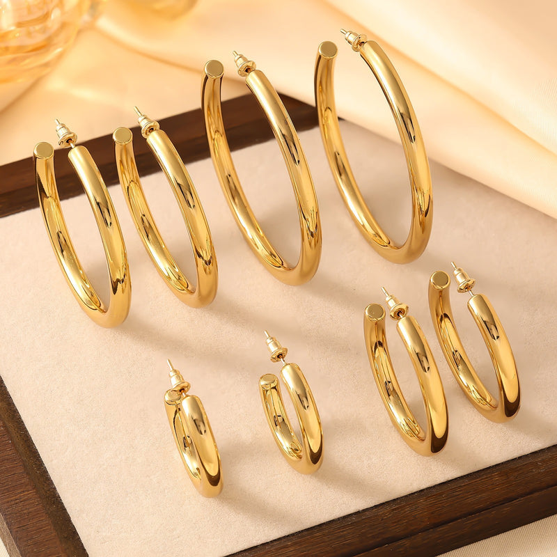 304 Stainless Steel Hollow C- Shaped Large Hoop Earrings