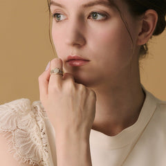 Retro Style Geometric Hexagon Hetian Jade Ring