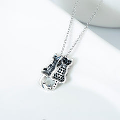 Black And White Cat Necklace With Diamonds