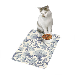 Floral Pet Food Mat for Stylish Dining, Dog Dish Mat, Cat Feeding Pad, Washable Pet Area Rug, Decorative Pet Accessories