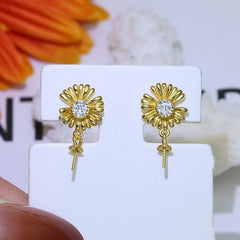 Baroque S925 Sterling Silver Exquisite Flower Earrings Silver Ring Holder Material