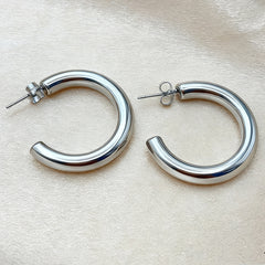 304 Stainless Steel Hollow C- Shaped Large Hoop Earrings
