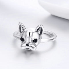 Hot Sale 100  925 Sterling Silver Loyal Partners French  Dog Animal Female Ring For Women Fashion Jewelry SCR261