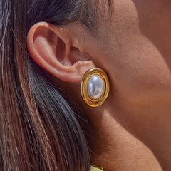 Stainless Steel Vintage Pearl Ear Studs Women's Earrings Do Not Fade