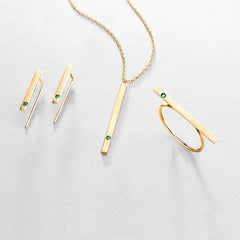 Natural Emerald 14K Gold Minimalist Strip Thin Earrings