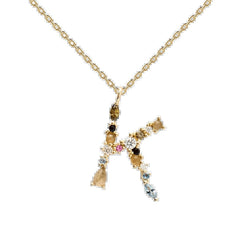 English Letter Necklace Female Colorful Crystals Gem S925 Pure