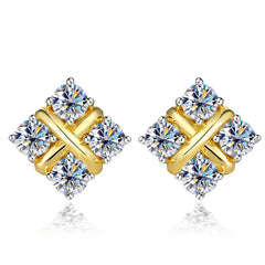 Korean Style S925 Pt950 Gold Plated Geometric Moissanite Stud Earrings