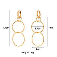 Simple Popular Stainless Steel Plated 18K Gold Long Circle Buckle Earrings