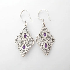 Metal Hollow Ancient Silver-plated Inlaid Purple Zircon Earrings