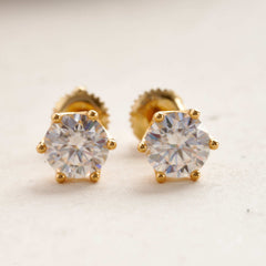 S925 Sterling Silver Gold Six-claw Moissanite Earrings