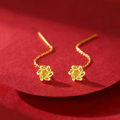 Little Red Book Clover Hanging Earrings Women's Imitation Gold Tassel Long Flower