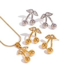 Stainless Steel Cherry Necklace Cute Earrings Ornament Women