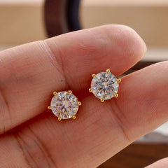S925 Sterling Silver Gold Six-claw Moissanite Earrings