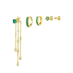 18K Light Luxury Design Green Zirconium Earrings Suit Earrings