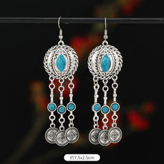 Retro Exotic Antique Silver Coin Tassel Earrings