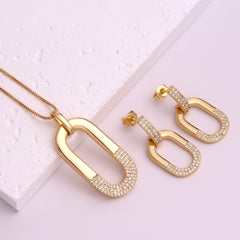 Oval Inlaid Zircon Ear Stud Necklace Female