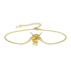 925 Sterling Silver Highland Cow Anklet Braclet Animal Jewelry Gifts