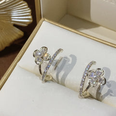 Silver Needle Flower Stud Earrings Light Luxury High Sense