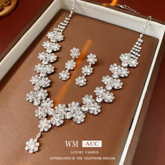 Diamond SUNFLOWER Eardrops Stud Earrings Necklace Light Luxury Fashion All-match High Sense