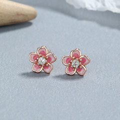 925 Sterling Silver Epoxy Flowers Five Petal Flower Ear Bone Stud
