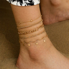 Simple Graceful Metal Chain Retro Creative Snake Chain Anklet Five-piece Set