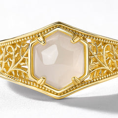 Retro Style Geometric Hexagon Hetian Jade Ring
