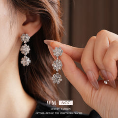 Diamond SUNFLOWER Eardrops Stud Earrings Necklace Light Luxury Fashion All-match High Sense