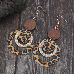 Three-layer Leopard Print Sequined Ring Leather Earrings