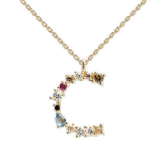 English Letter Necklace Female Colorful Crystals Gem S925 Pure