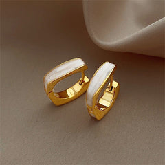 Double-sided Oil Dripping White Ear Clip Simple Exquisite Geometric Square Earrings