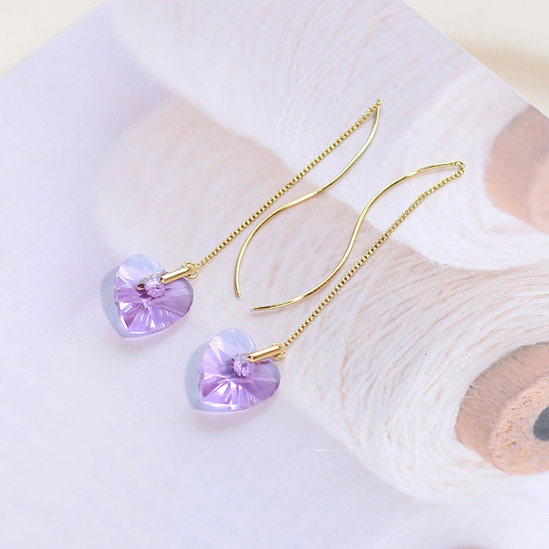 Transparent Crystal Love Long Fringe Earrings