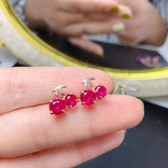 Red Corundum Small Cherry 925 Silver Stud Earrings